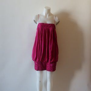 WOMENS CATHERINE MALANDRINO FUCHSIA PINK PLEATED STRAPPY SILK DRESS 8 *